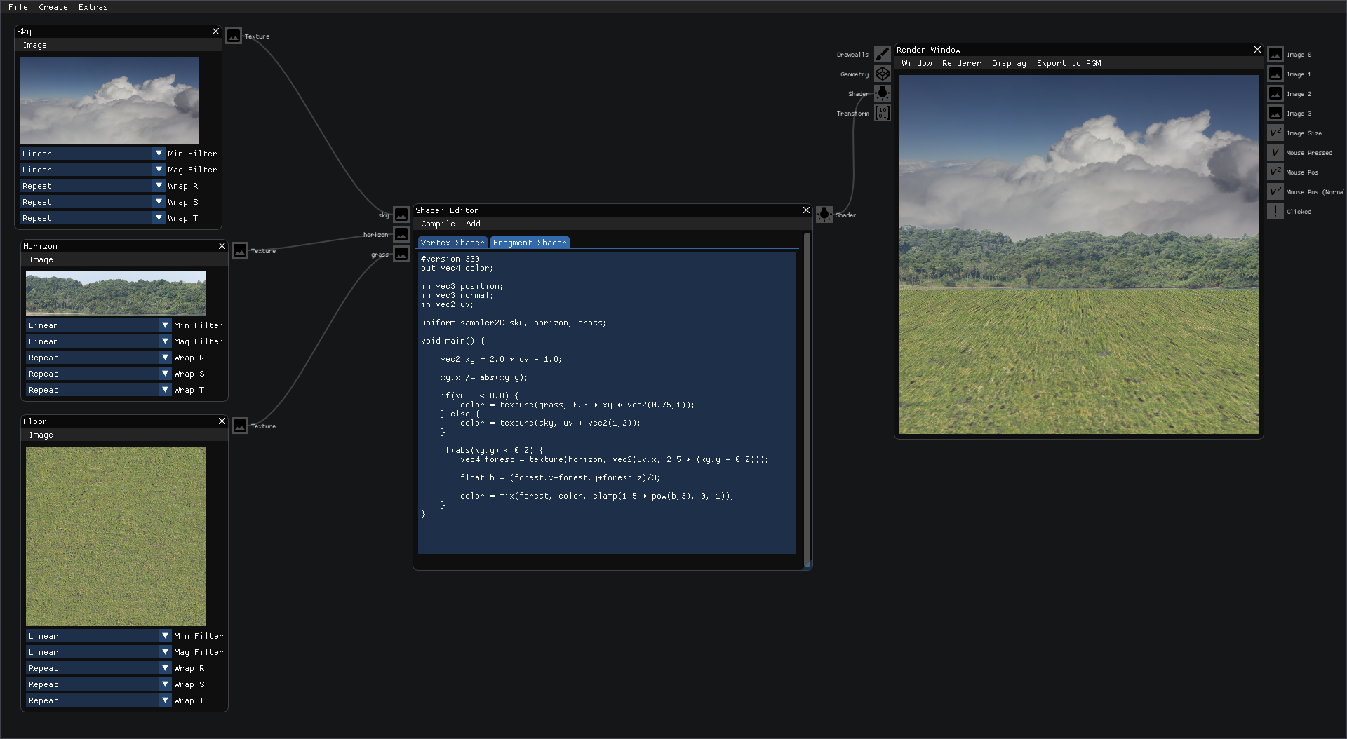 CG Workbench used to compose three images into a single landscape